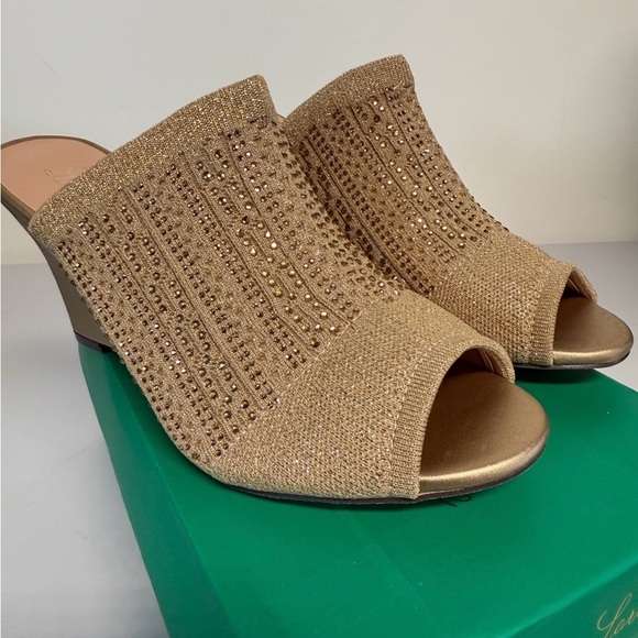 Lauren Lorraine MARTHA Rhinestone Stretch Wedge womens Gold Size 8 NEW - Picture 2 of 6